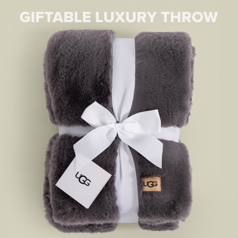 UGG Euphoria Faux Fur Throw Blanket, Oversized Soft Throw for Bed or Couch, Luxury Bedroom Decor, Plush Blankets, Machine Washable, 50-inch x 70-inch, Charcoal Grey - Image 3